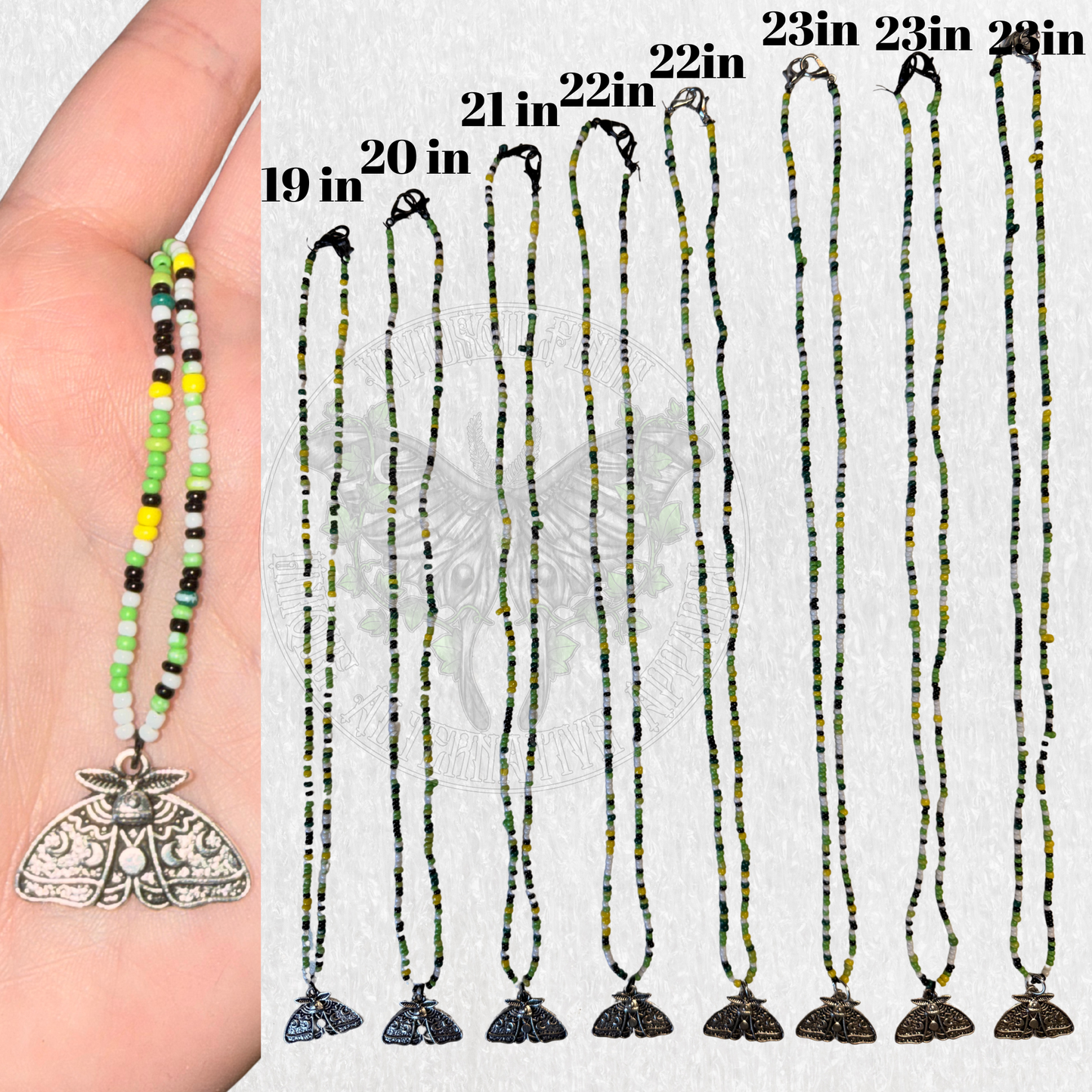 Green Beaded Moth Necklace READY TO SHIP