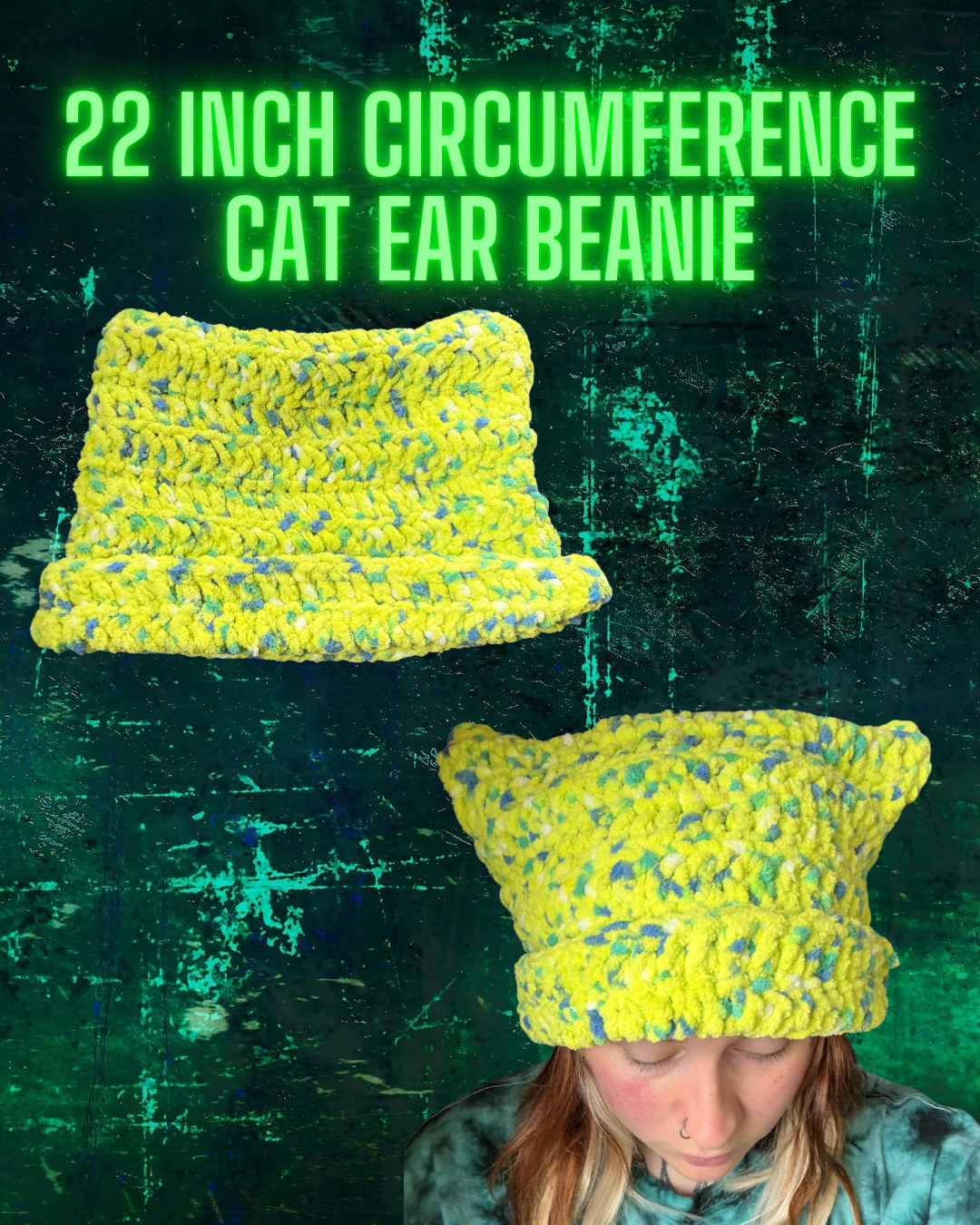 NEON Cat Ear Beanie 22in Circumference READY TO SHIP