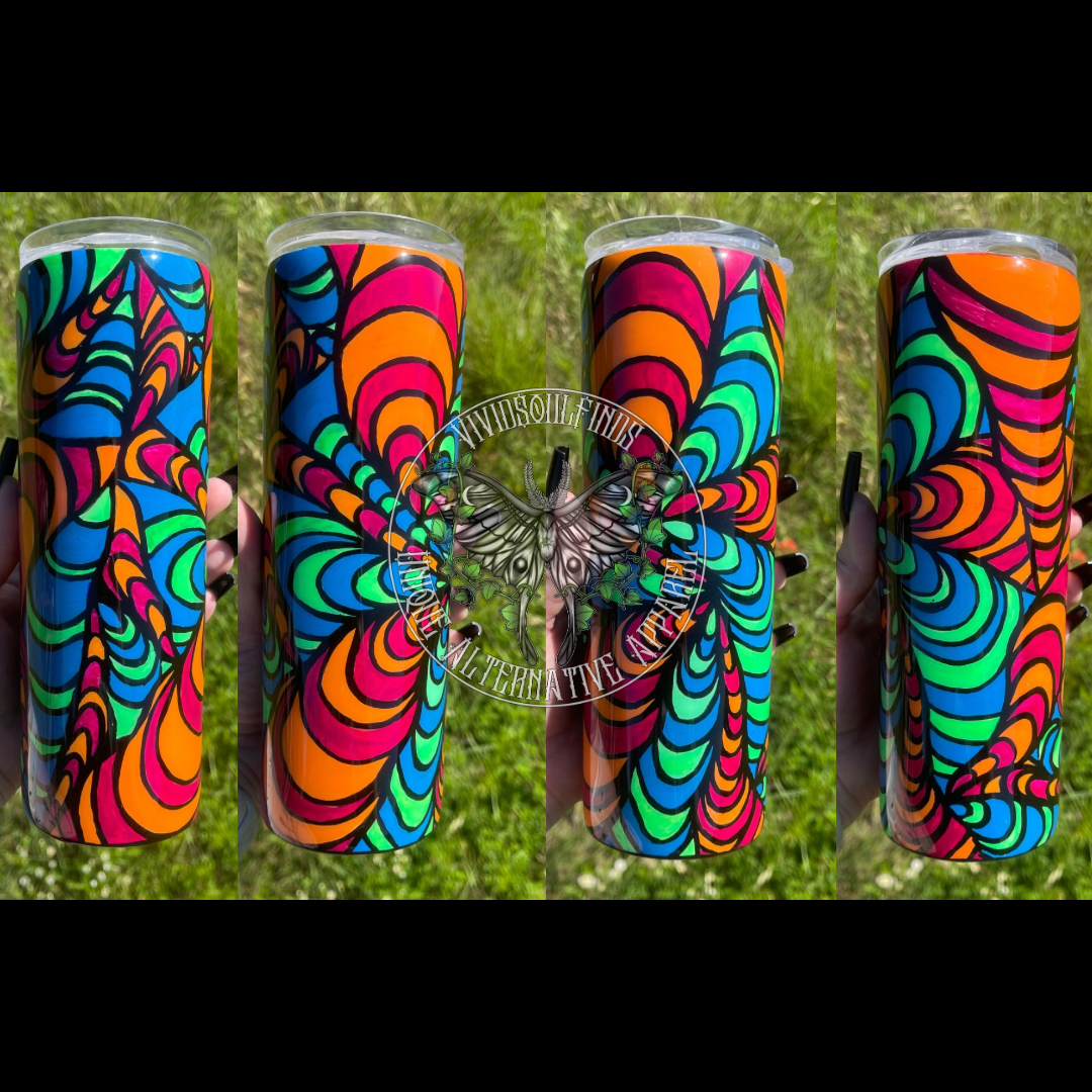 Hand Painted 20 OZ One-Of-A-Kind Trippy Tumbler READY TO SHIP