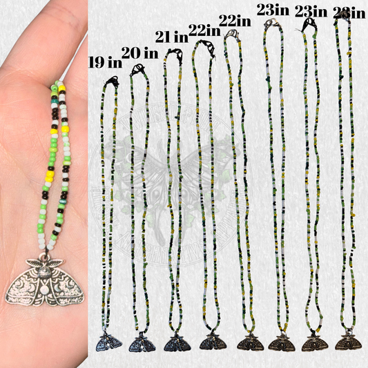 Green Beaded Moth Necklace READY TO SHIP