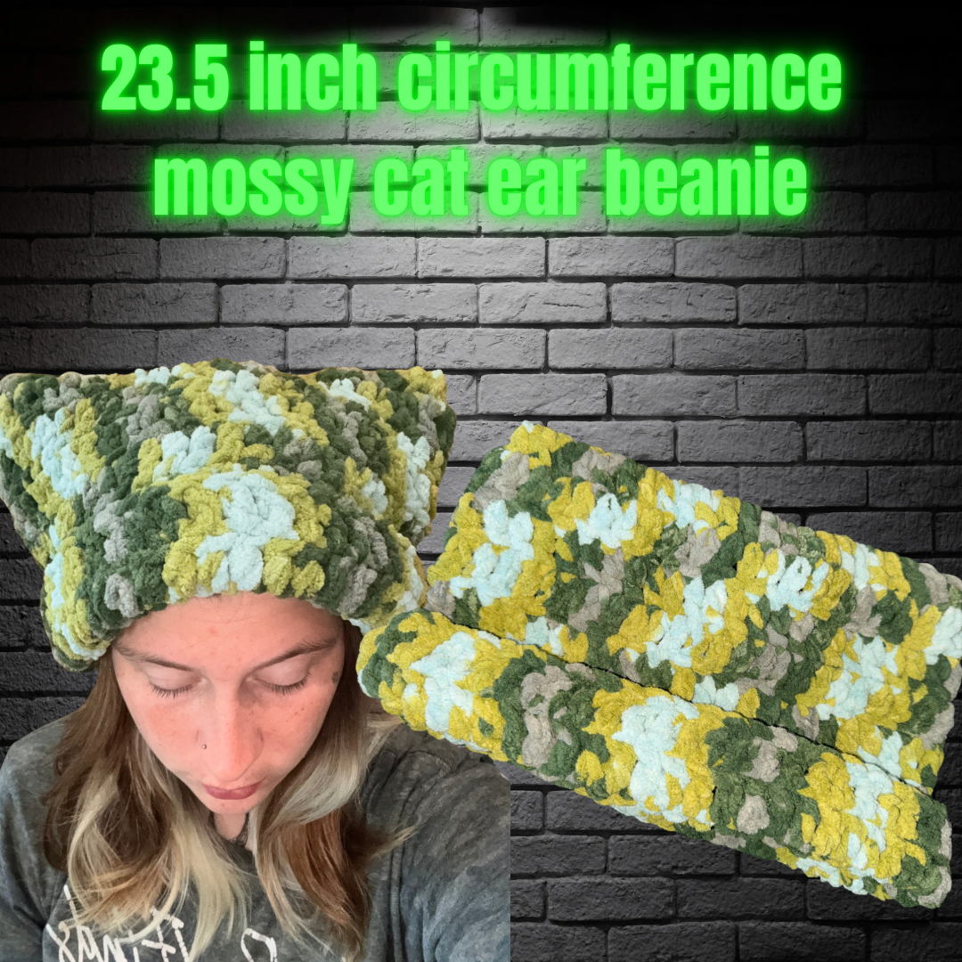 Mossy Cat Ear Beanie 23.5 Circumference READY TO SHIP