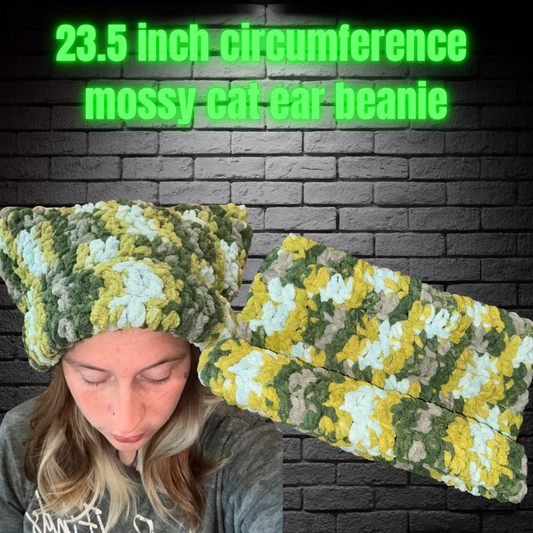 Mossy Cat Ear Beanie 23.5 Circumference READY TO SHIP