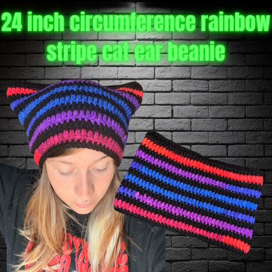 Rainbow Cat Ear Beanie 24in Circumference READY TO SHIP