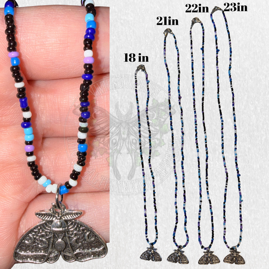 Blue and Purple Beaded Moth Necklace READY TO SHIP