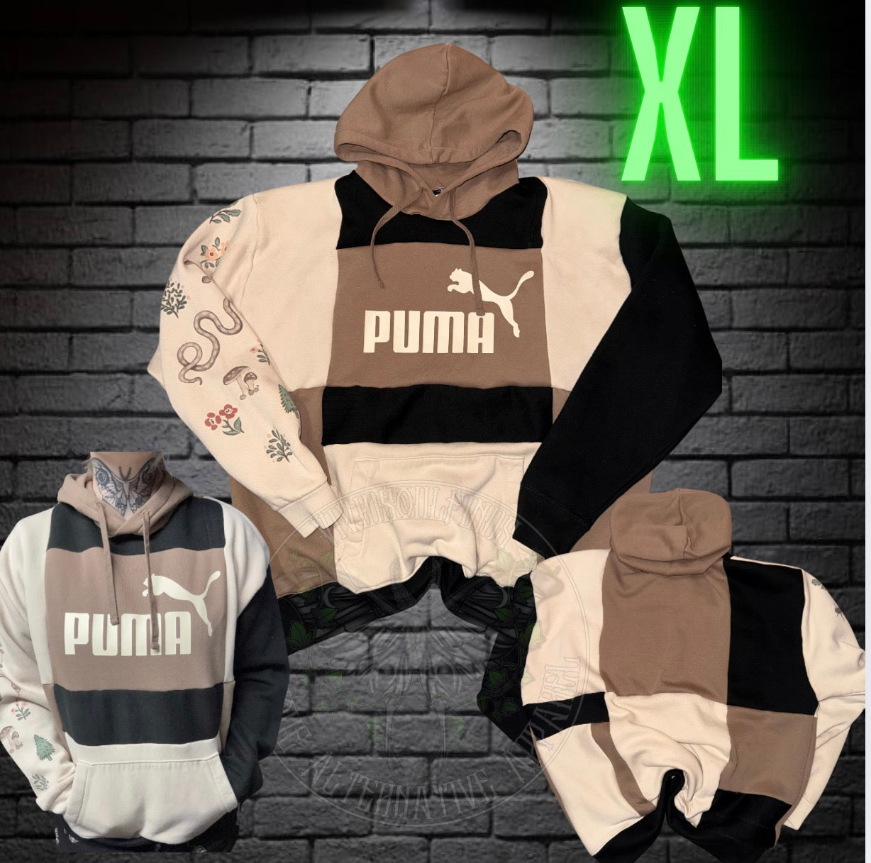 XL Tan patchwork Hoodie READY TO SHIP