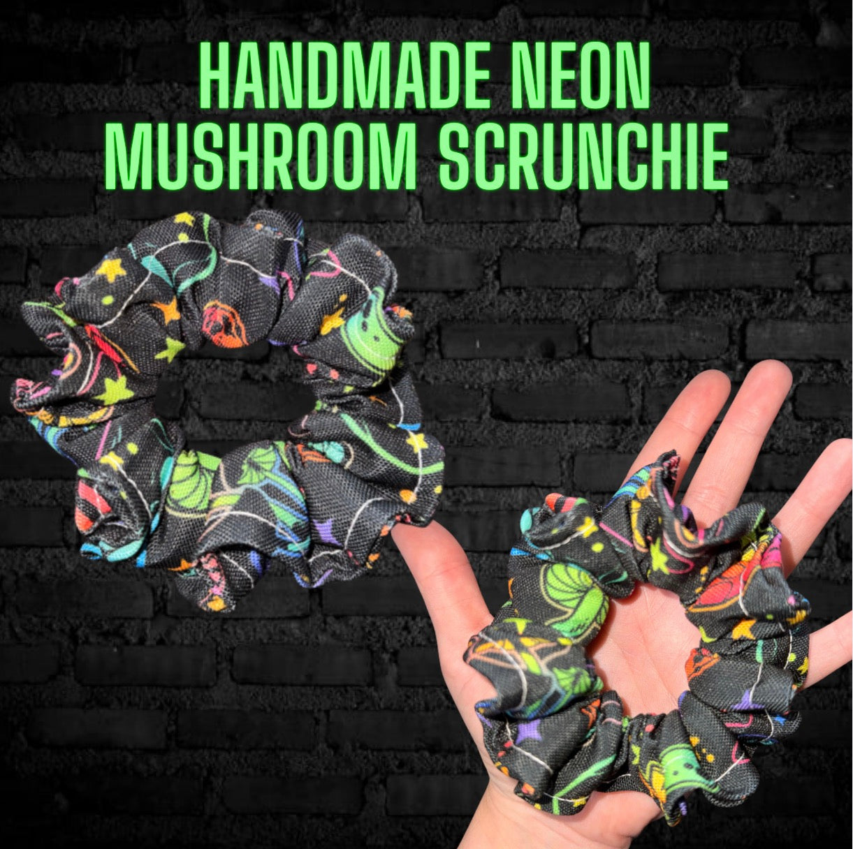 Handmade Neon Mushroom Scrunchie READY TO SHIP