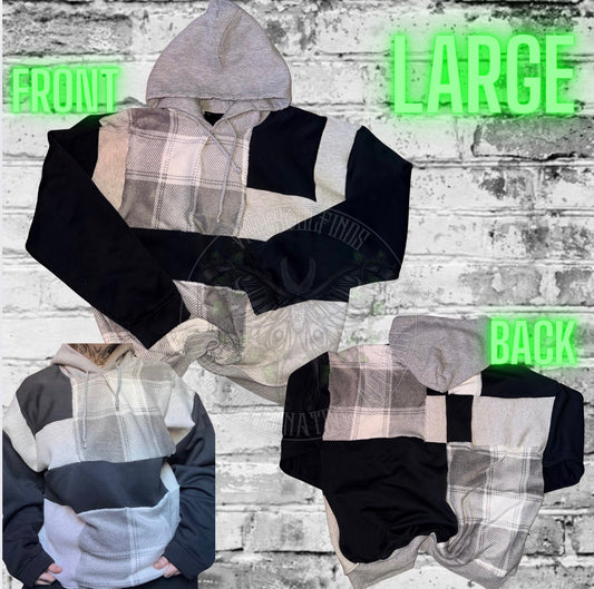 Large grey Patchwork Hoodie READY TO SHIP