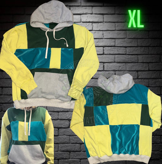 XL Shades of Green patchwork Hoodie READY TO SHIP