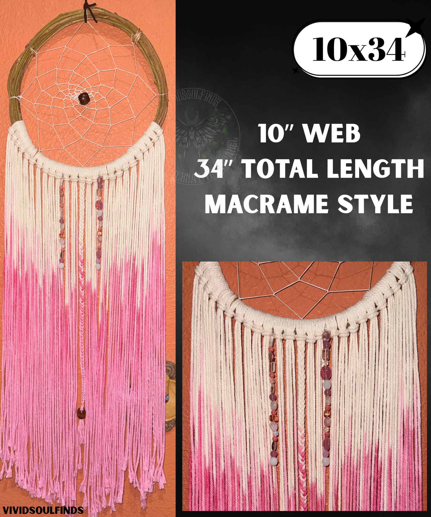 10x34 Ombre Pink Macrame Dream Catcher READY TO SHIP