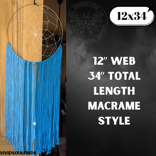 12x34 Blue Macrame Dream Catcher READY TO SHIP
