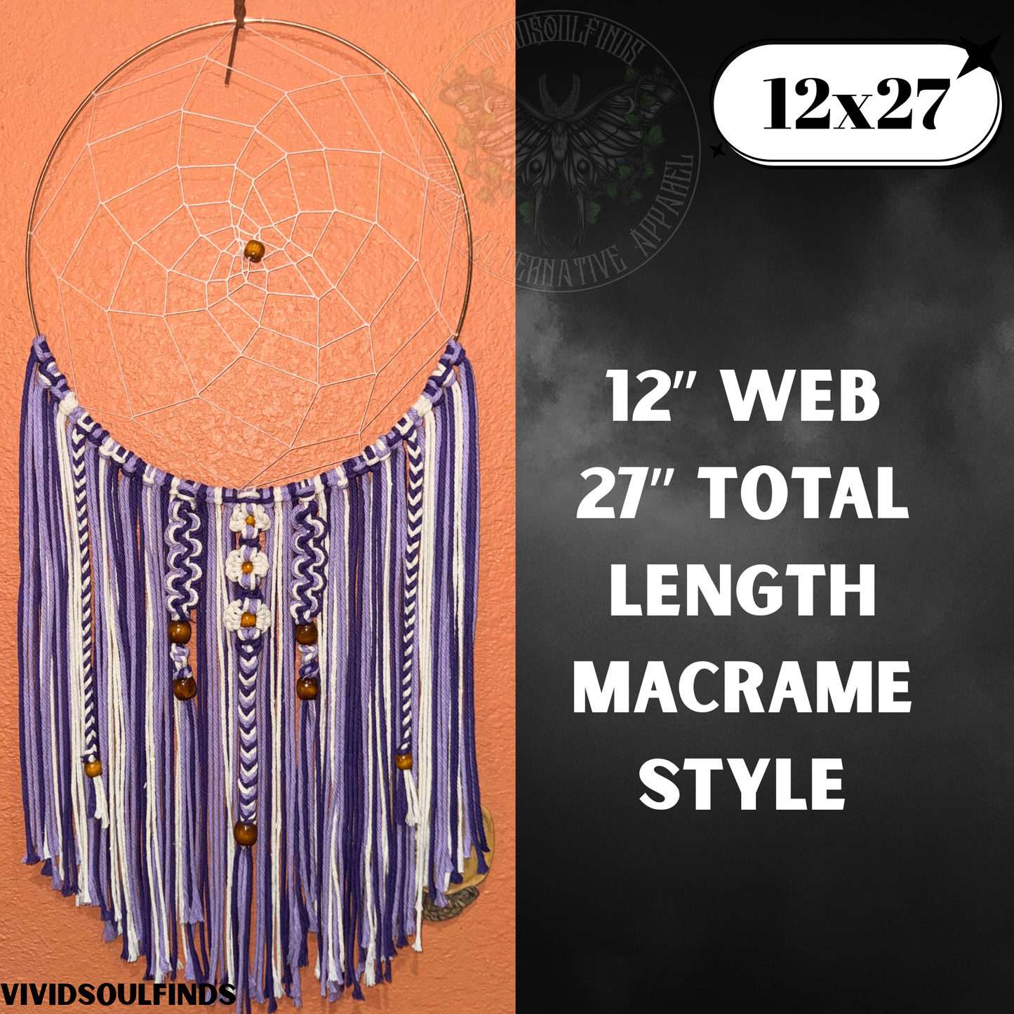 12x27 Purple Flower Macrame Dream Catcher READY TO SHIP