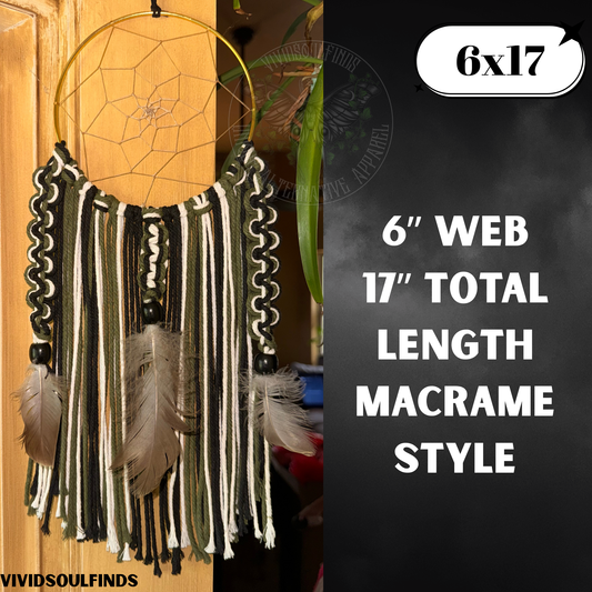 6x17 Olive green, Black, and White Dream Catcher READY TO SHIP