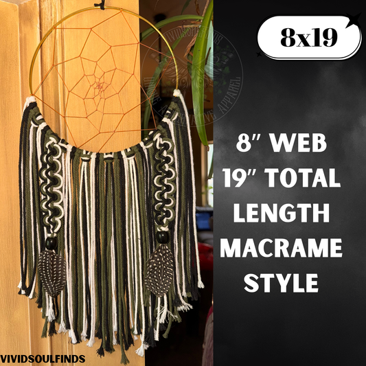 8x19 Olive green, Black, and White Dream Catcher READY TO SHIP