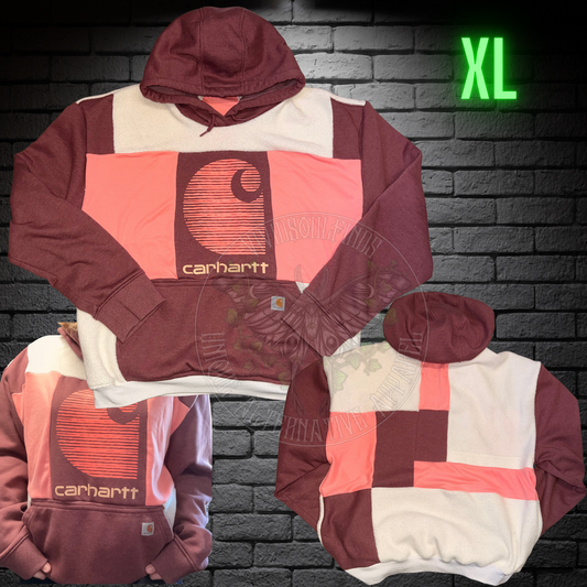 XL maroon C patchwork Hoodie READY TO SHIP