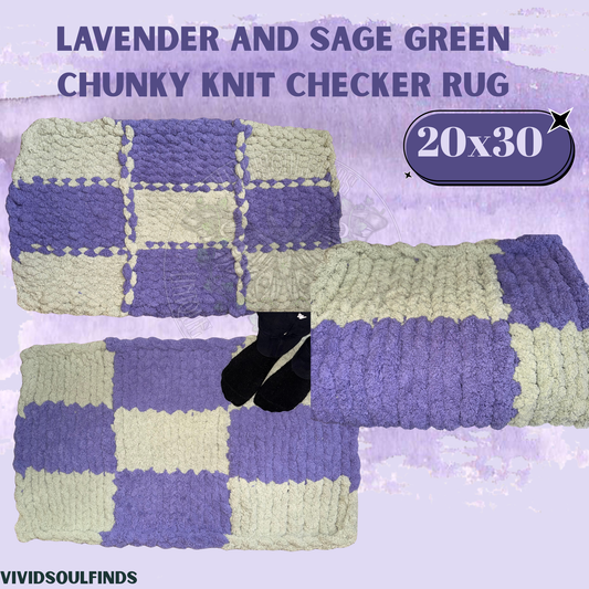 20x30 Lavender and sage Green Checkered Knit Rug READY TO SHIP
