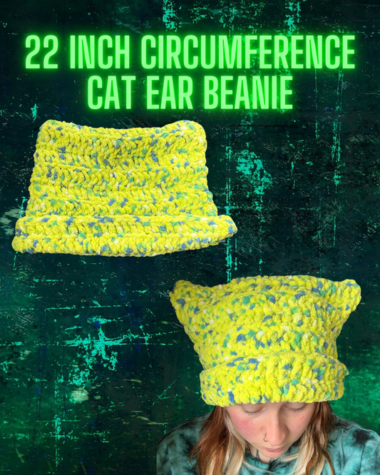 NEON Cat Ear Beanie 22in Circumference READY TO SHIP