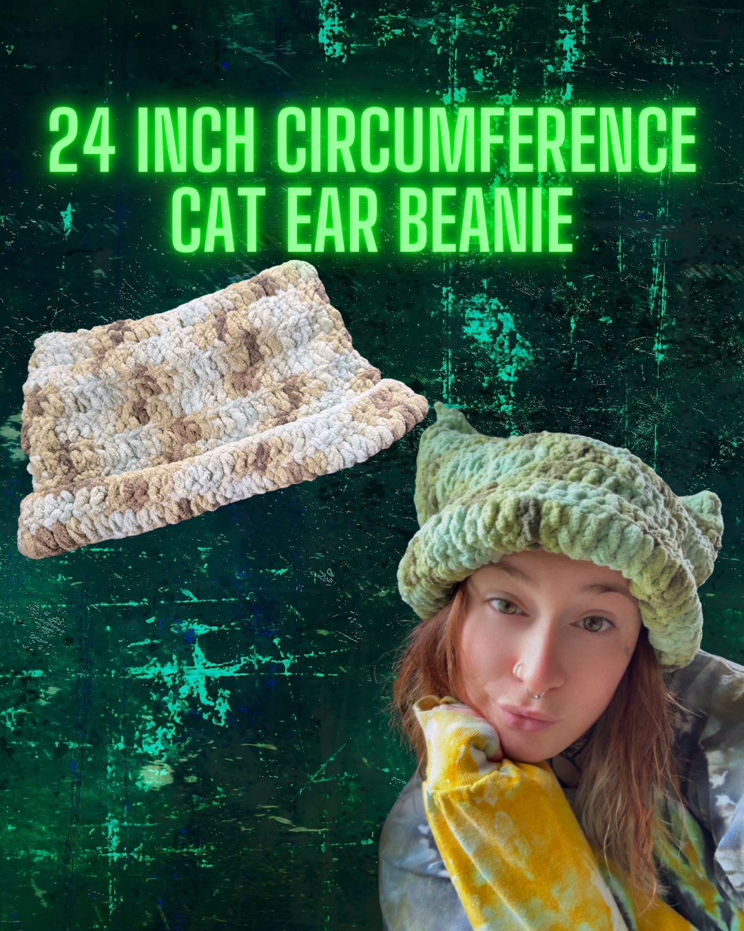 Greens Cat Ear Beanie 24in Circumference READY TO SHIP